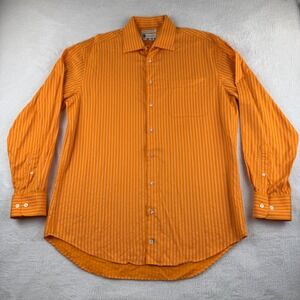 Bachrach Dress Shirt Mens 16‎ 34/35 Orange Striped 100s 2-Ply Cotton Long Sleeve